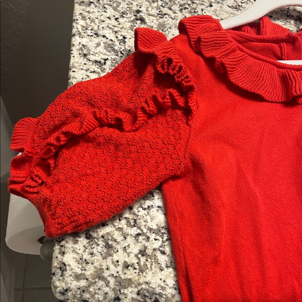 Red Ruffled Knit Top - Picture 2 of 6